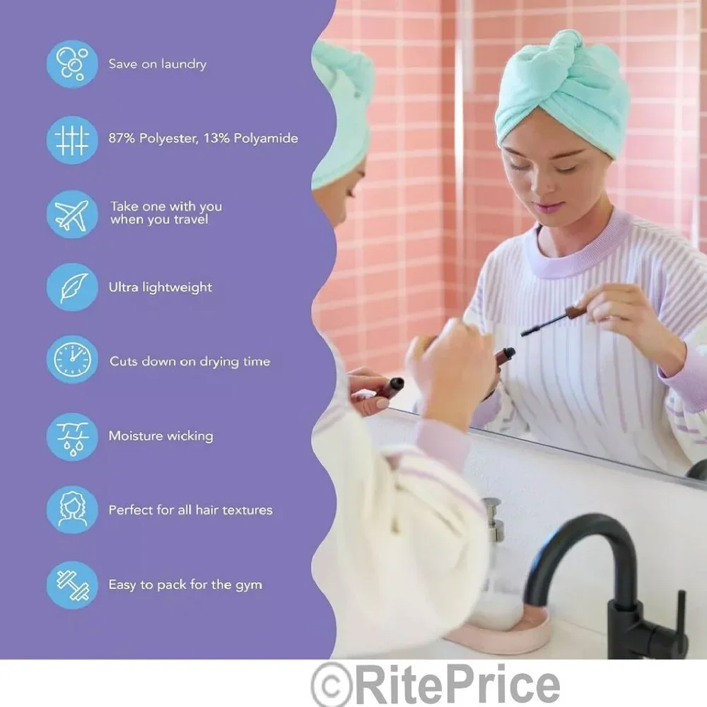 Turban Towels Twist Hair Quick Dry Microfiber Bath Hair Wrap Cap Hat Asst.(3 PK)